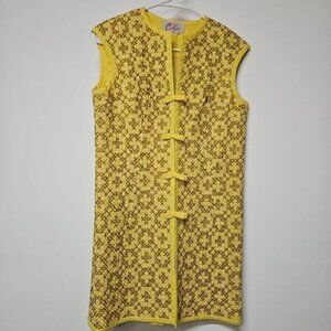 Vintage 1950s Chic Yellow Sleeveless Dress Over Coat Size Small